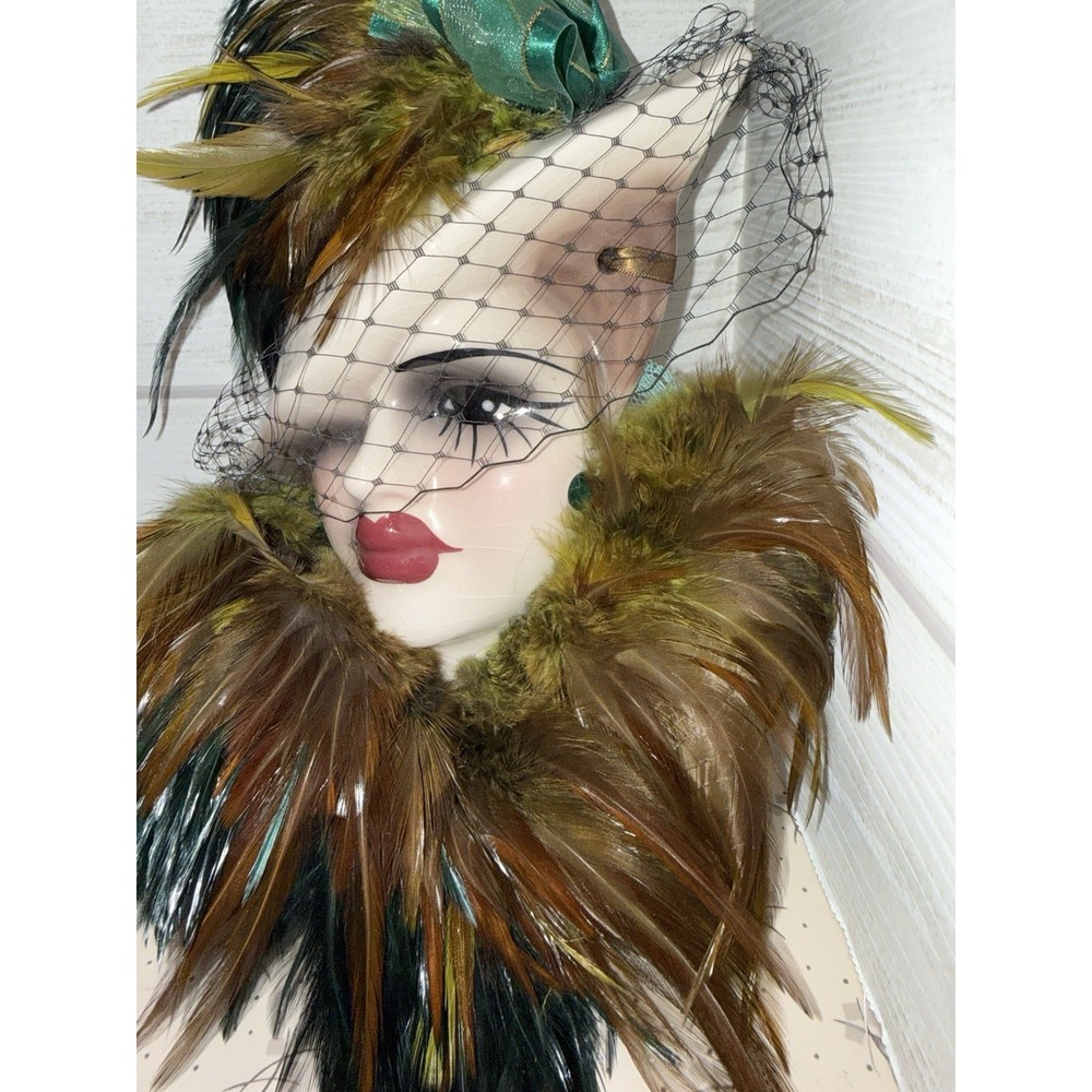 Unique Creations Art Deco Roaring 20s Lady Face Mask Wall Hanging Feather Hat